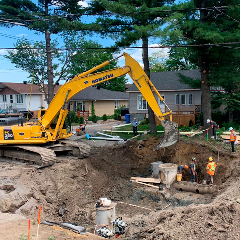Travaux d'excavation et mise en place d'égouts à Blainville