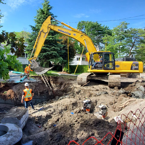 Travaux d'excavation et mise en place d'égouts à Blainville
